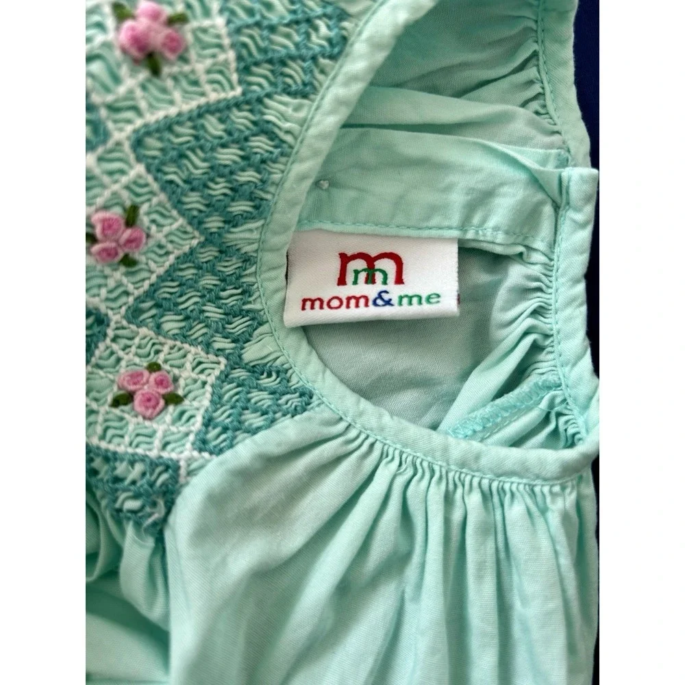 Smocked Light Green Pink Dress Size Newborn 0/3 One Of A Kind Church Baby Girl